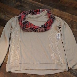 SOLD [No Boundaries] Tan Sweater + Infinity Scarf